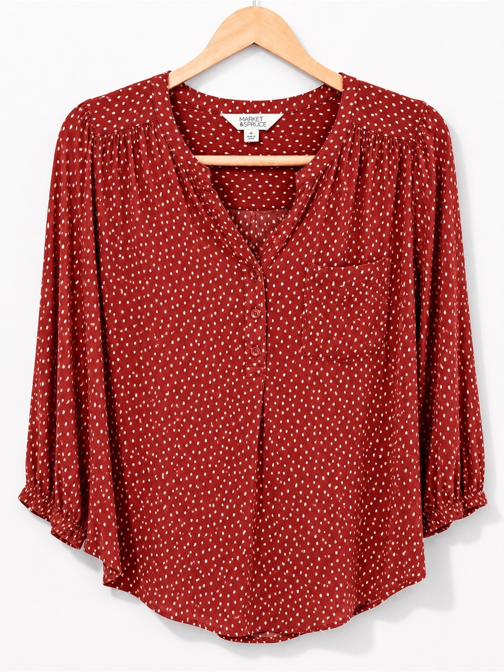 ✨ Market & Spruce Rust Polka Dot Flowy Boho Blouse Top Size S ✨